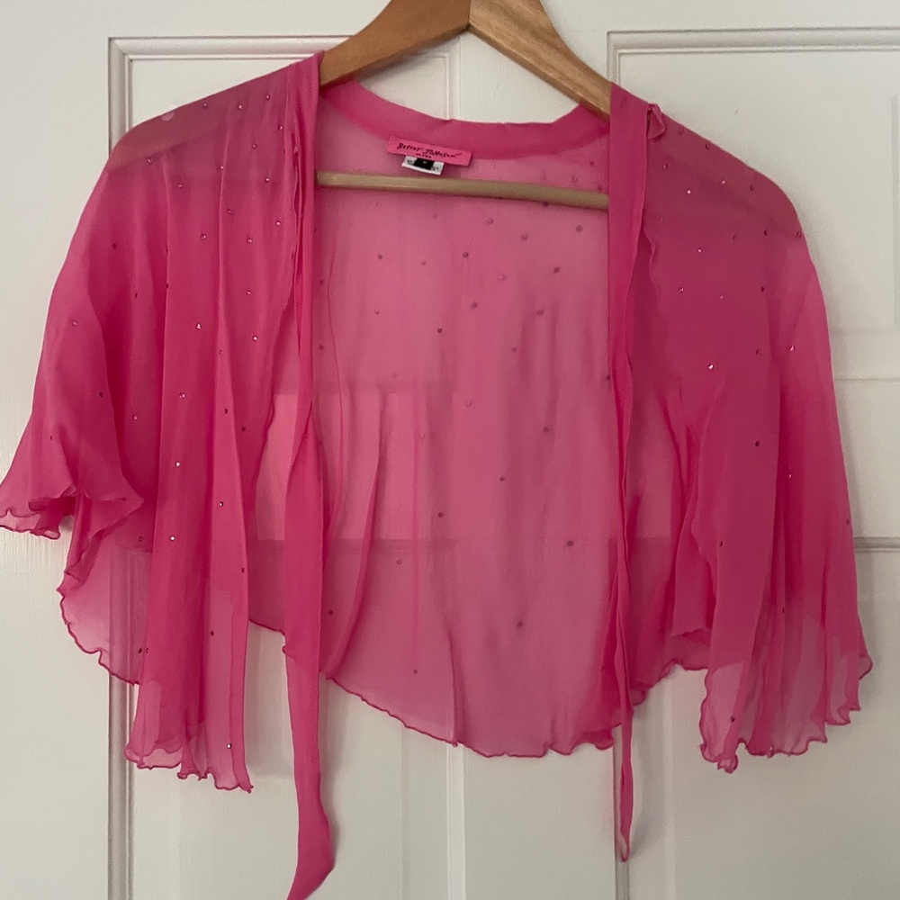 Rare Vintage 90s betsey johnson ultra pink rhinestone chiffon cape - Picture 1 of 8